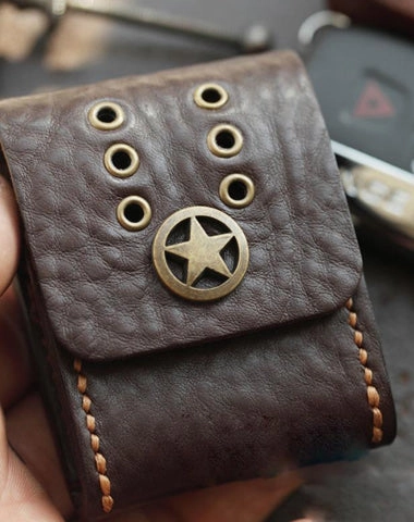 Dark Brown Handmade Leather Mens Black Car Key Holder Car Key Case with Belt Loop For Men