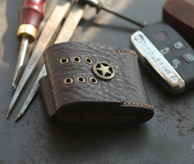 Dark Brown Handmade Leather Mens Black Car Key Holder Car Key Case with Belt Loop For Men
