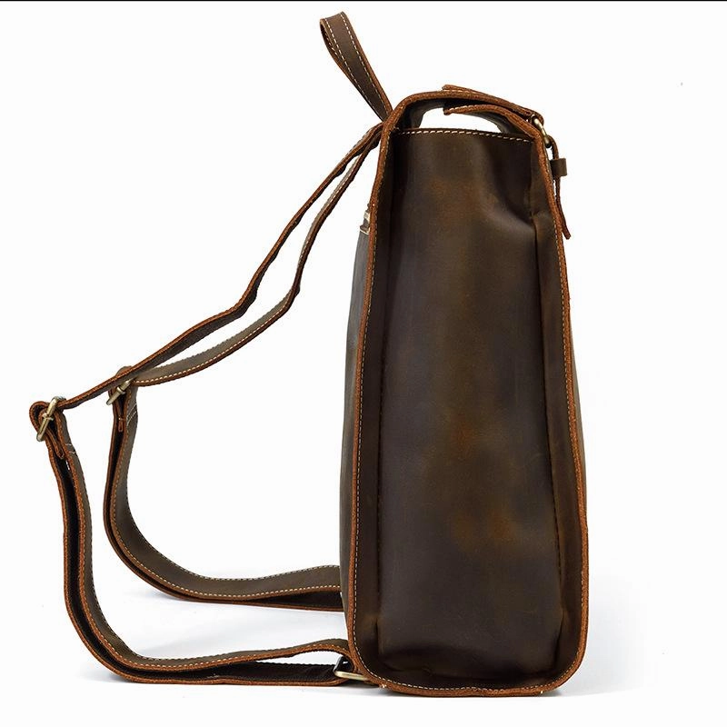 Dark Brown Mens Leather Satchel College Backpack Laptop Backpack Satchel Backpack for Men