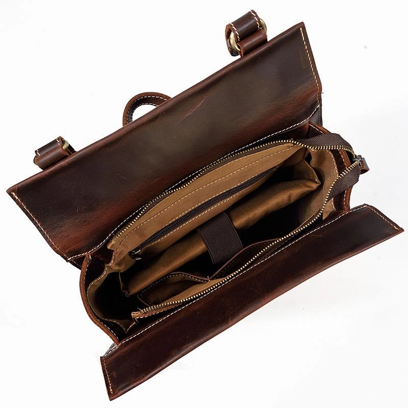 Dark Brown Mens Leather Satchel College Backpack Laptop Backpack Satchel Backpack for Men