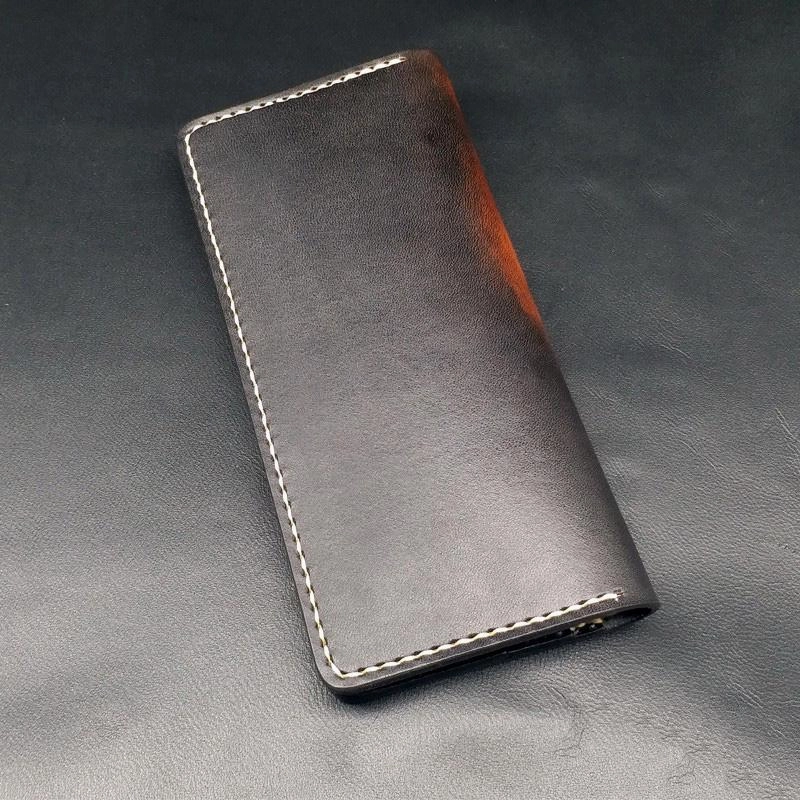 Dark Coffee Handmade Tooled Three Skulls Leather Mens Long Wallet Bifold Clutch For Men