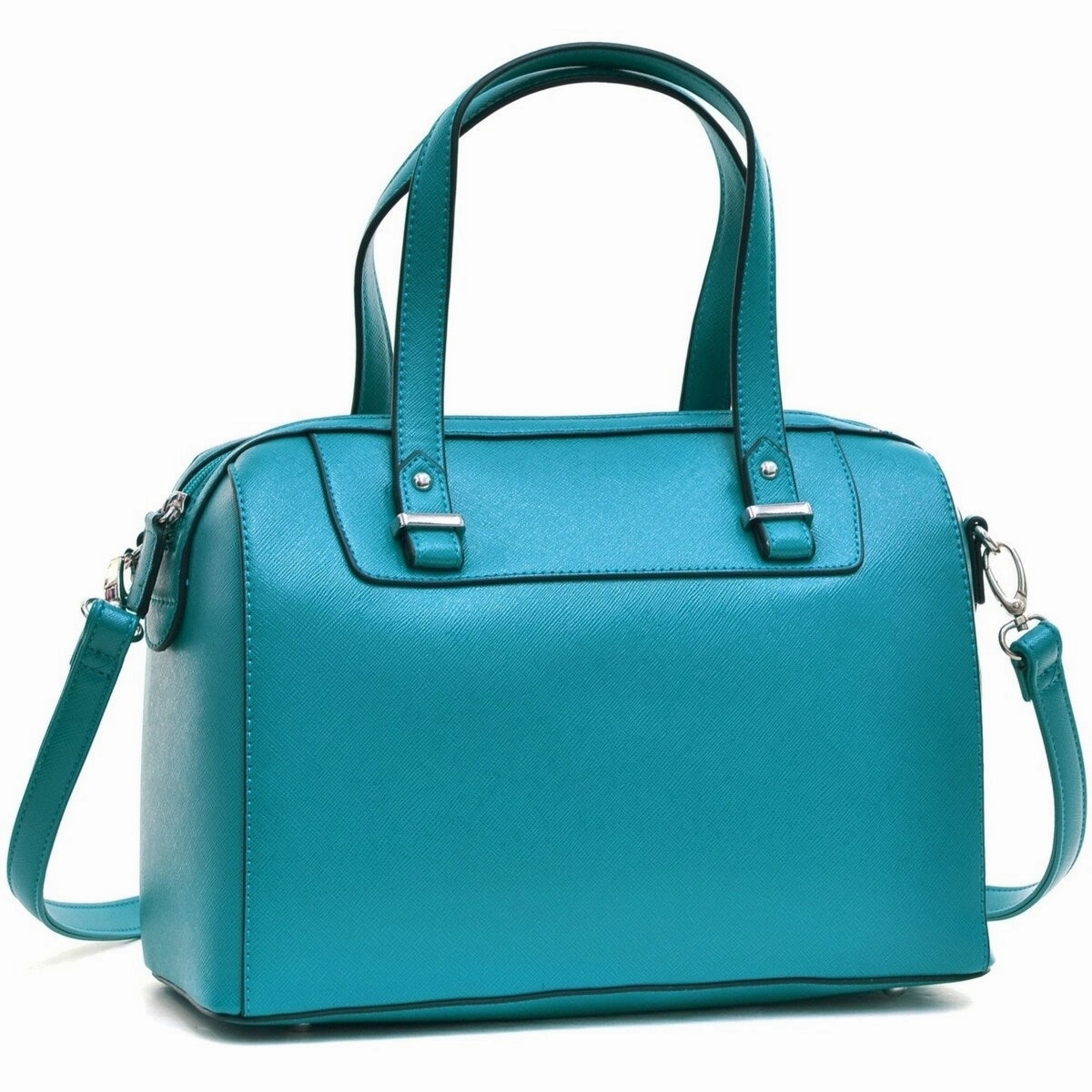 Dasein Barrel Body Satchel Faux Leather Red Black Green Removable Strap 11.5in W