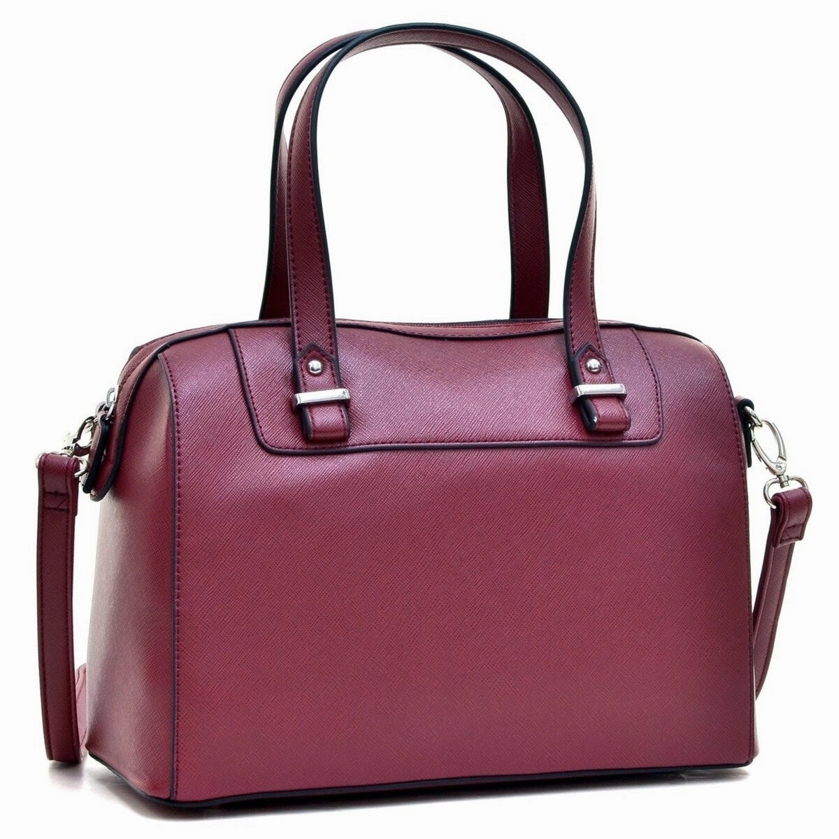 Dasein Barrel Body Satchel Faux Leather Red Black Green Removable Strap 11.5in W