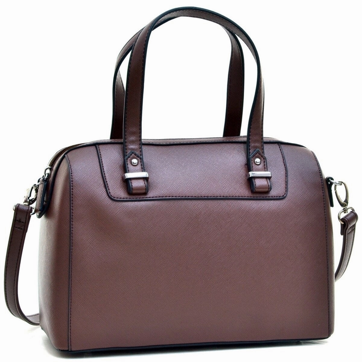 Dasein Barrel Body Satchel Faux Leather Red Black Green Removable Strap 11.5in W