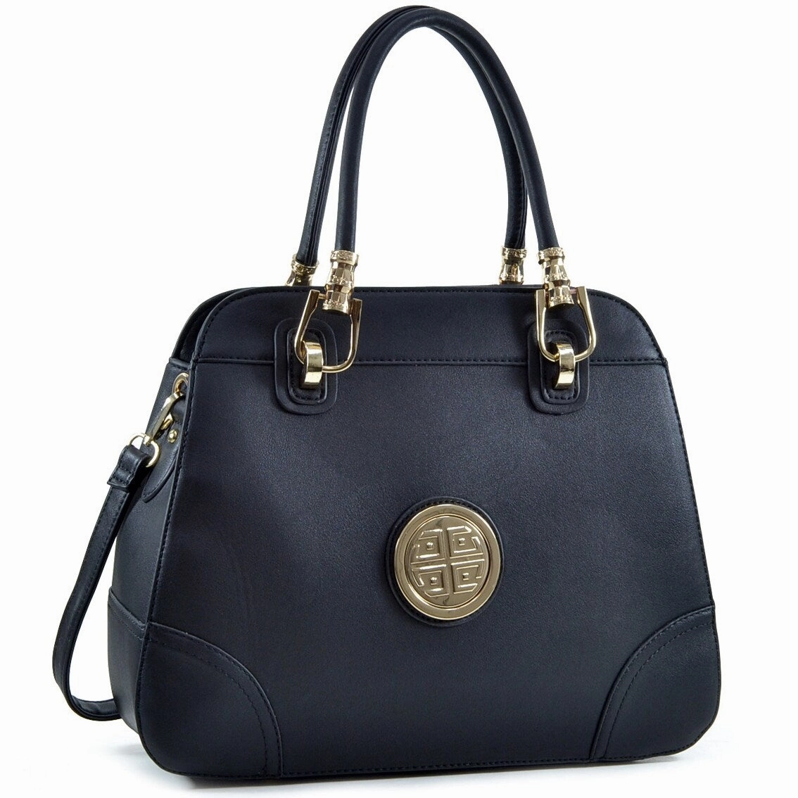 Dasein Emblem Metal Hinge Handle Bag Faux Leather Removable Shoulder Strap 13in W