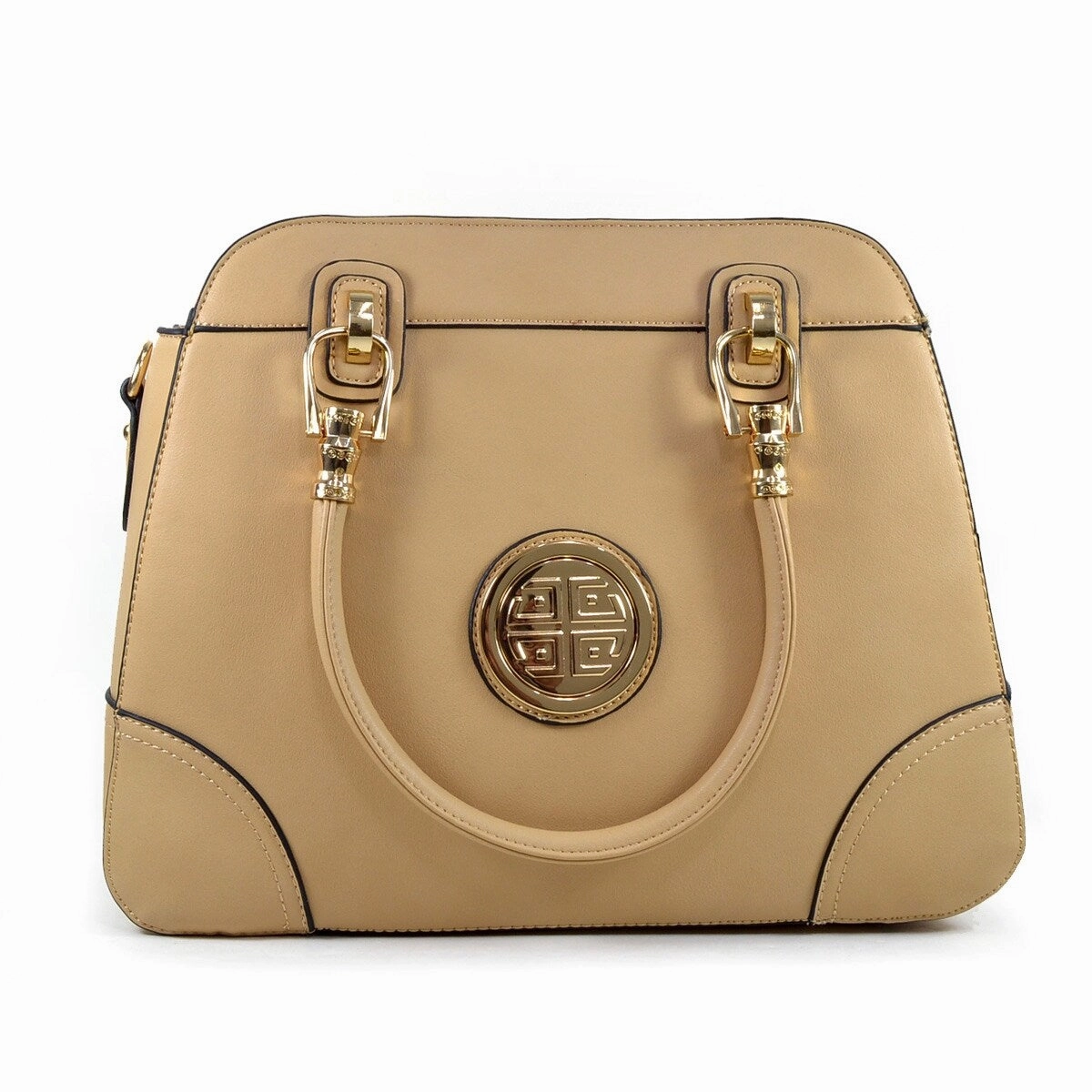 Dasein Emblem Metal Hinge Handle Bag Faux Leather Removable Shoulder Strap 13in W
