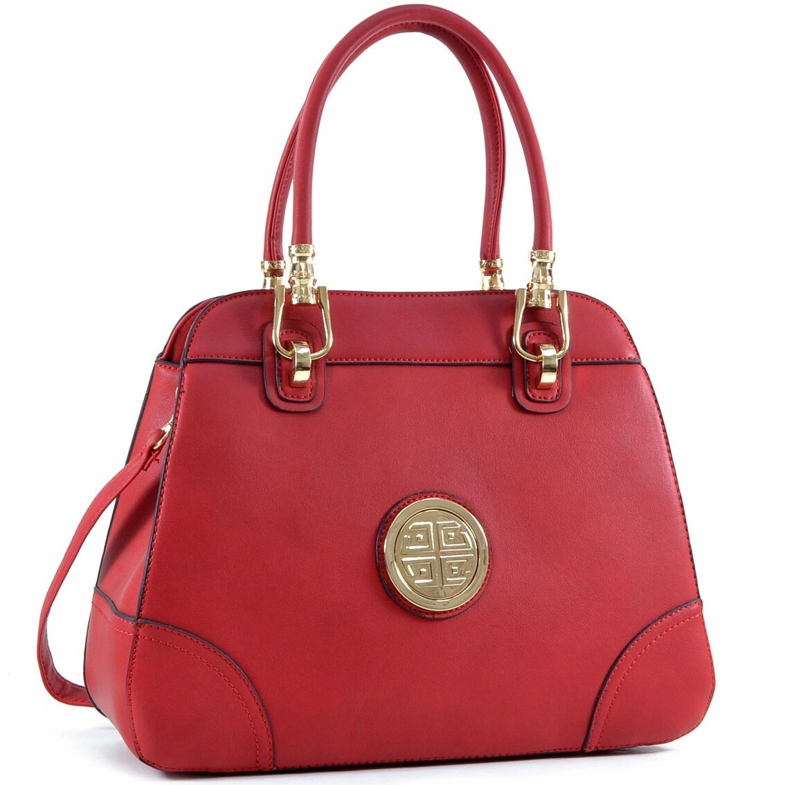 Dasein Emblem Metal Hinge Handle Bag Faux Leather Removable Shoulder Strap 13in W