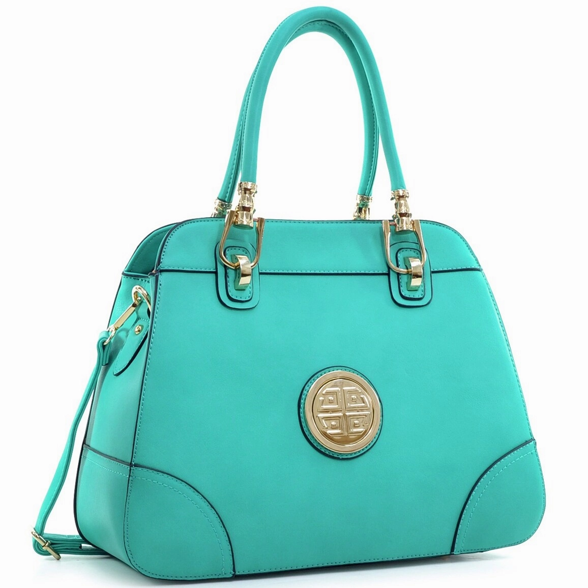Dasein Emblem Metal Hinge Handle Bag Faux Leather Removable Shoulder Strap 13in W