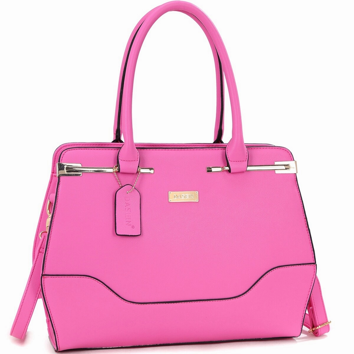Dasein Faux Leather Satchel GoldTone Top Zip Detachable Strap 14.6in W X 10.6in H