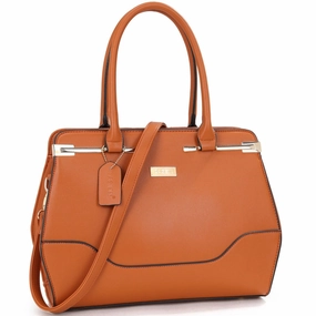 Dasein Faux Leather Satchel GoldTone Top Zip Detachable Strap 14.6in W X 10.6in H