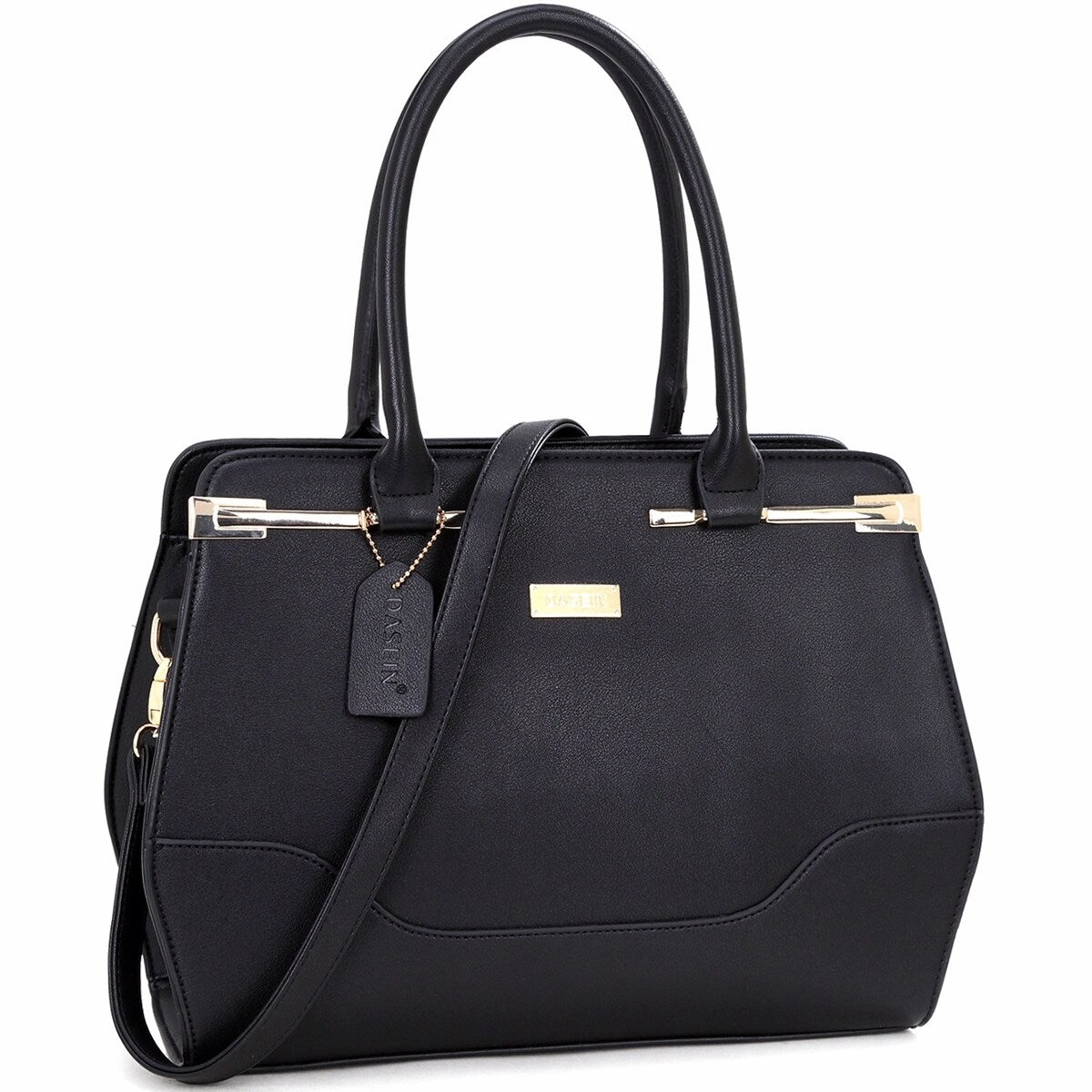 Dasein Faux Leather Satchel GoldTone Top Zip Detachable Strap 14.6in W X 10.6in H