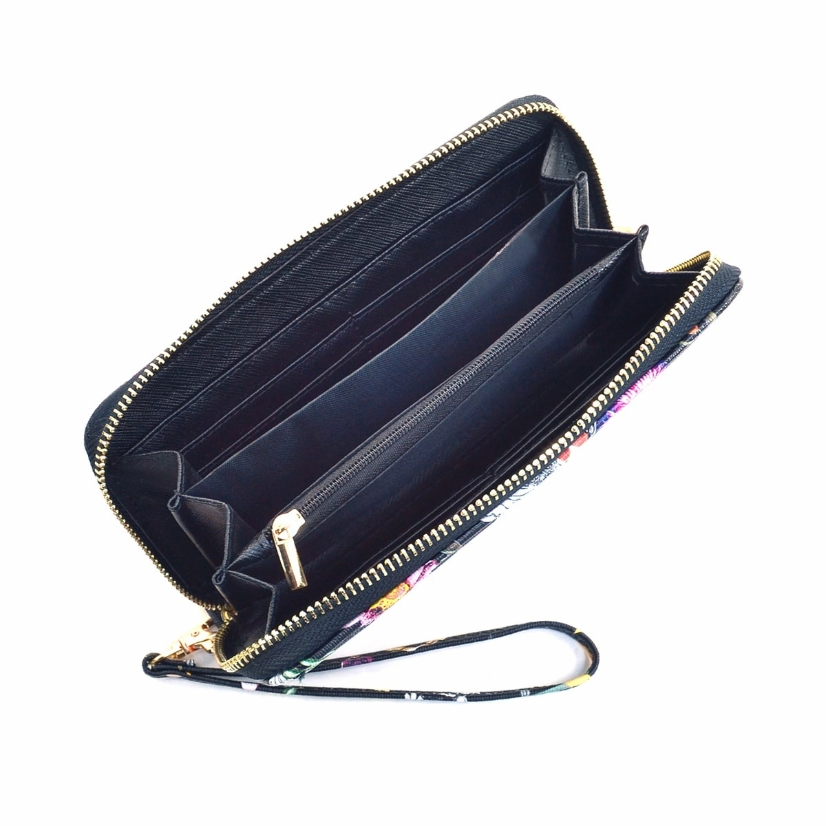 Dasein Floral Zip Around Wallet Faux Leather Gold Emblem 7.75In Slim Design