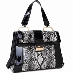 Dasein FoldOver Lock Tote Bag Patent Faux Leather 12.75X11 Black Crossbody