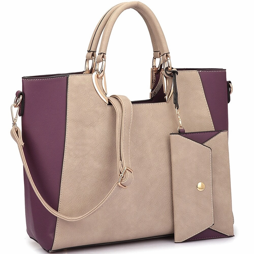 Dasein Womens Color Block Satchel Tote Faux Leather Handbag With Coin Purse
