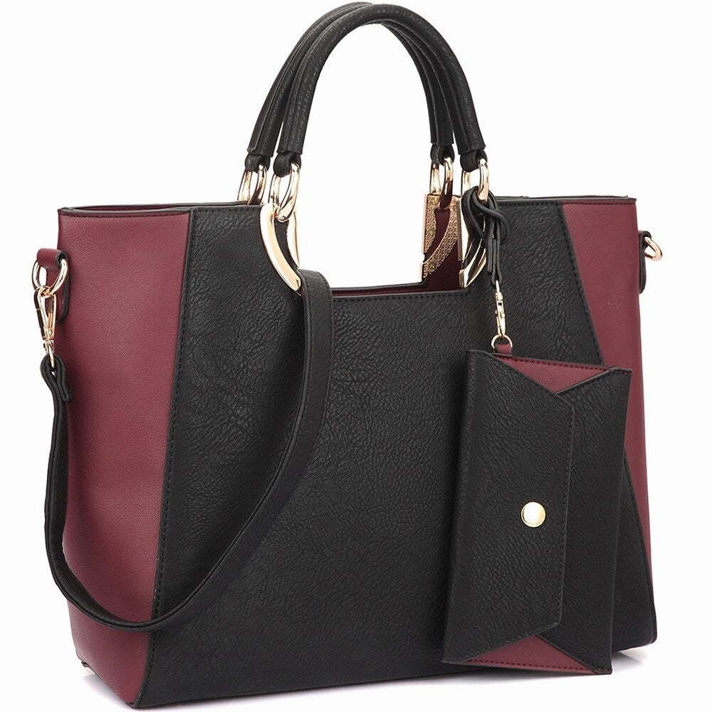 Dasein Womens Color Block Satchel Tote Faux Leather Handbag With Coin Purse