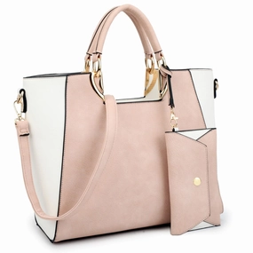 Dasein Womens Color Block Satchel Tote Faux Leather Handbag With Coin Purse