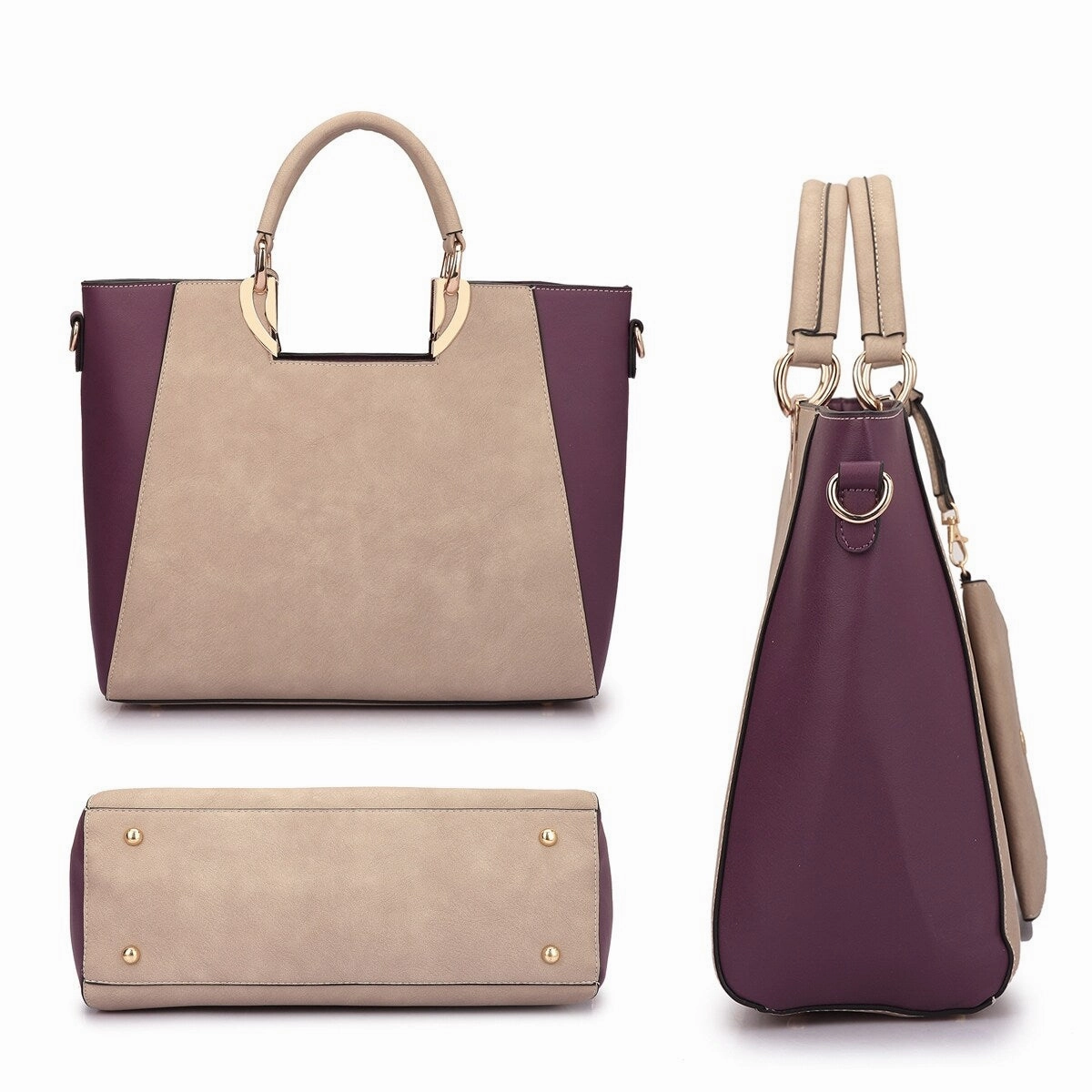 Dasein Womens Color Block Satchel Tote Faux Leather Handbag With Coin Purse