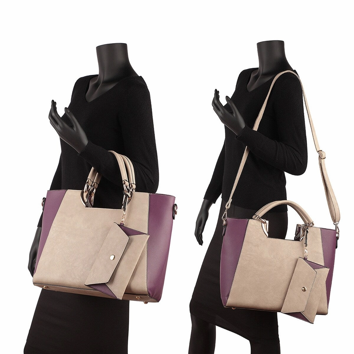 Dasein Womens Color Block Satchel Tote Faux Leather Handbag With Coin Purse