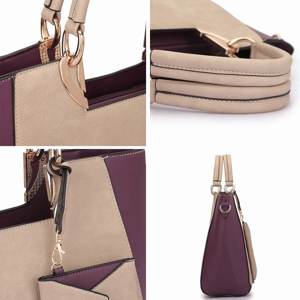 Dasein Womens Color Block Satchel Tote Faux Leather Handbag With Coin Purse