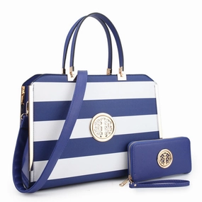 Dasein Womens Fashion Designer Purse Striped Faux Leather Briefcase With Matching Wallet