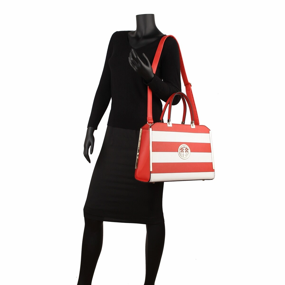 Dasein Womens Fashion Designer Purse Striped Faux Leather Briefcase With Matching Wallet