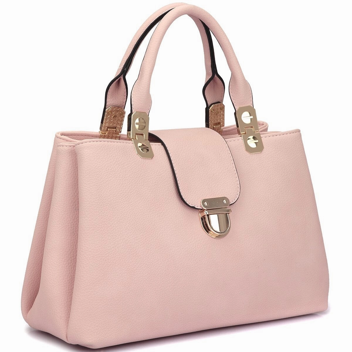 Dasein Womens Faux Leather Double Pocket Satchel Handbag Magnetic Closure 13in