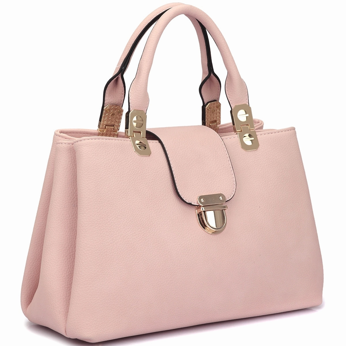 Dasein Womens Faux Leather Double Pocket Satchel Handbag Magnetic Closure 13in