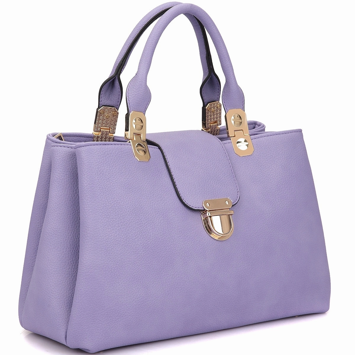 Dasein Womens Faux Leather Double Pocket Satchel Handbag Magnetic Closure 13in