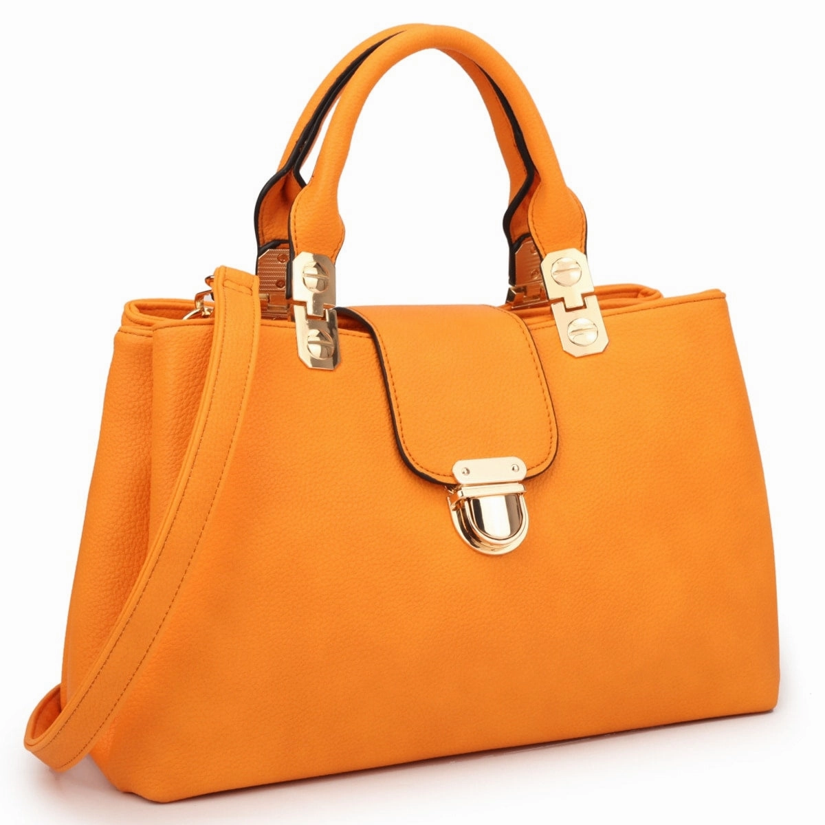 Dasein Womens Faux Leather Double Pocket Satchel Handbag Magnetic Closure 13in