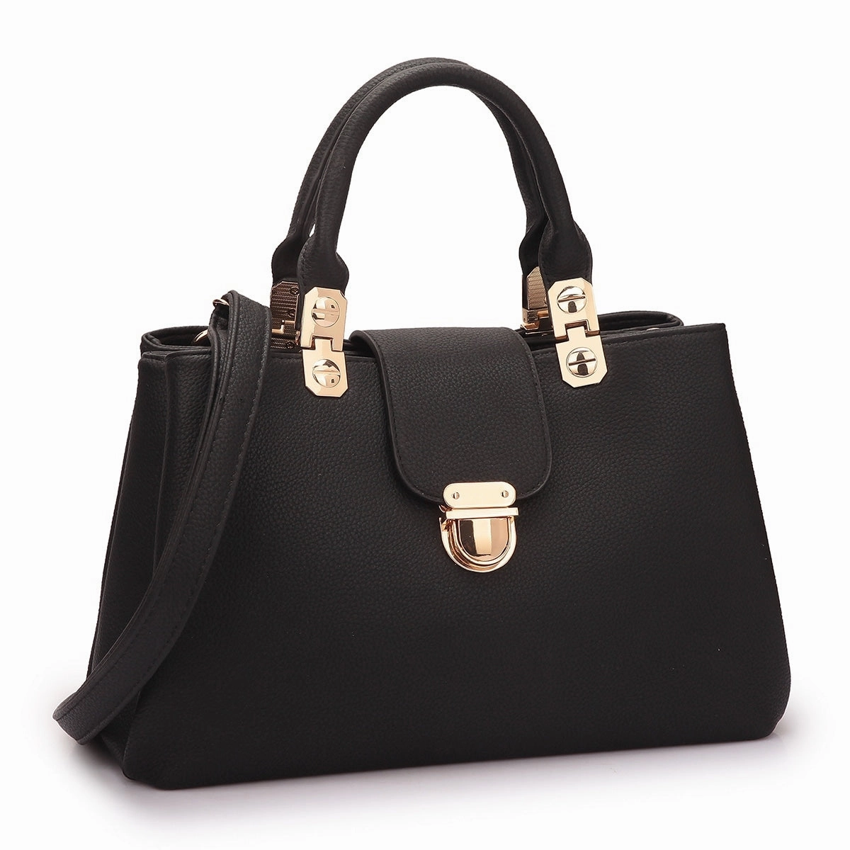 Dasein Womens Faux Leather Double Pocket Satchel Handbag Magnetic Closure 13in