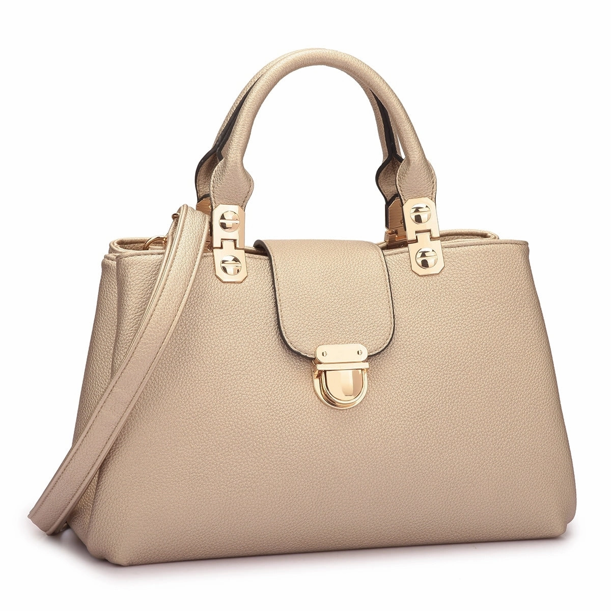Dasein Womens Faux Leather Double Pocket Satchel Handbag Magnetic Closure 13in