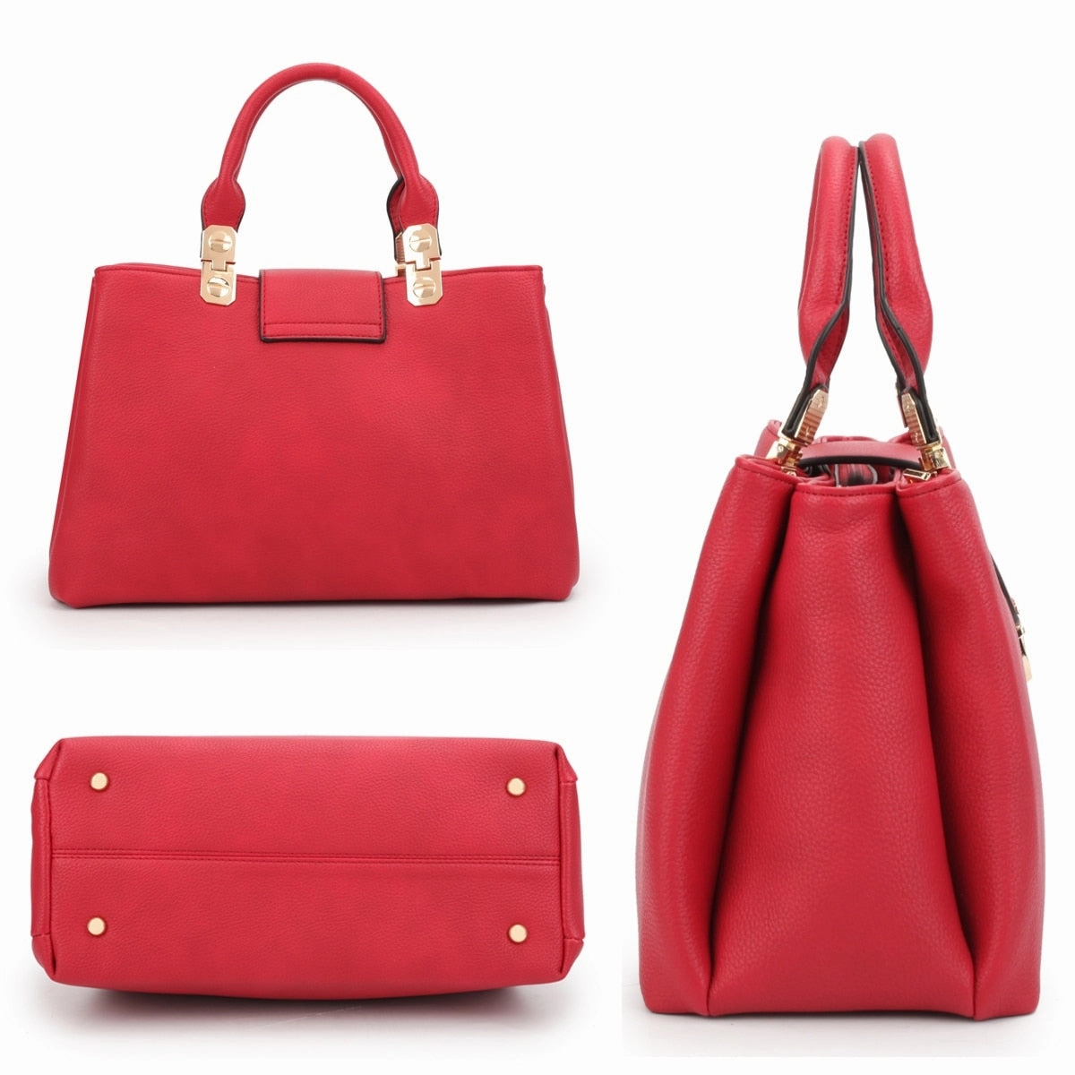 Dasein Womens Faux Leather Double Pocket Satchel Handbag Magnetic Closure 13in