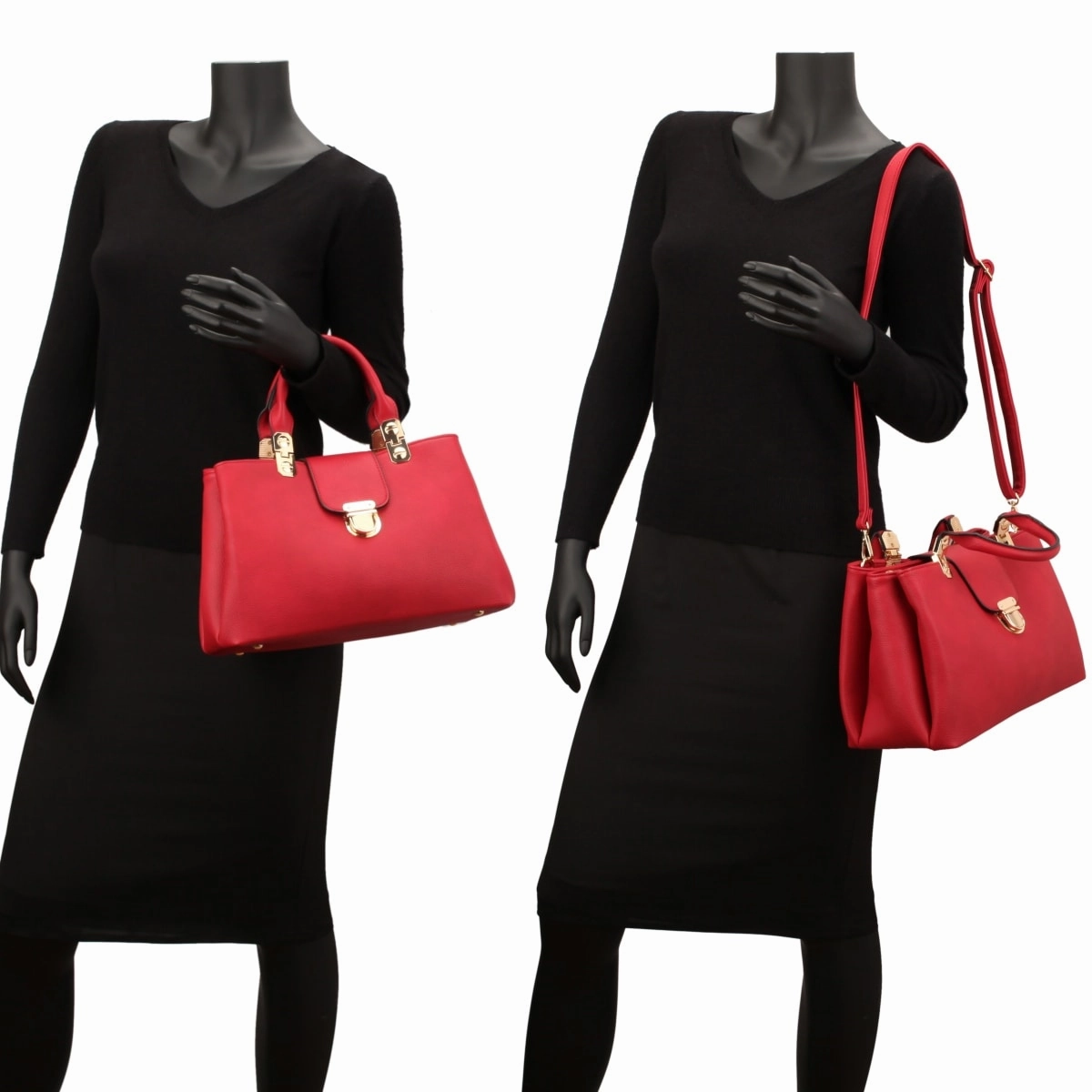 Dasein Womens Faux Leather Double Pocket Satchel Handbag Magnetic Closure 13in