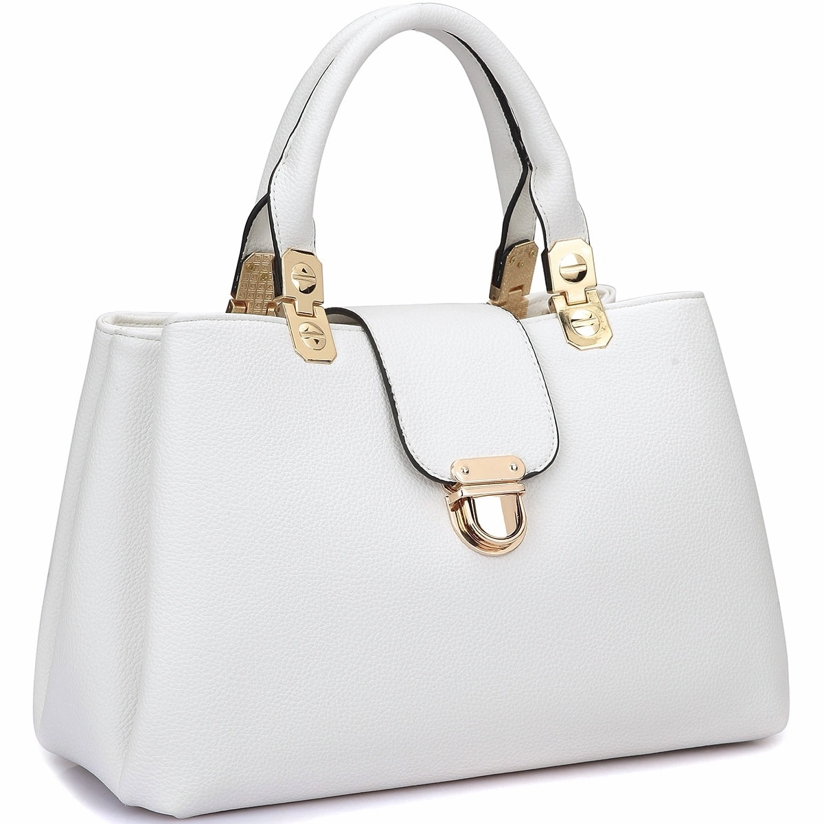 Dasein Womens Faux Leather Double Pocket Satchel Handbag Magnetic Closure 13in