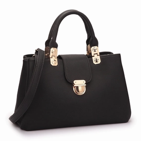 Dasein Womens Faux Leather Double Pocket Satchel Handbag Magnetic Closure 13in