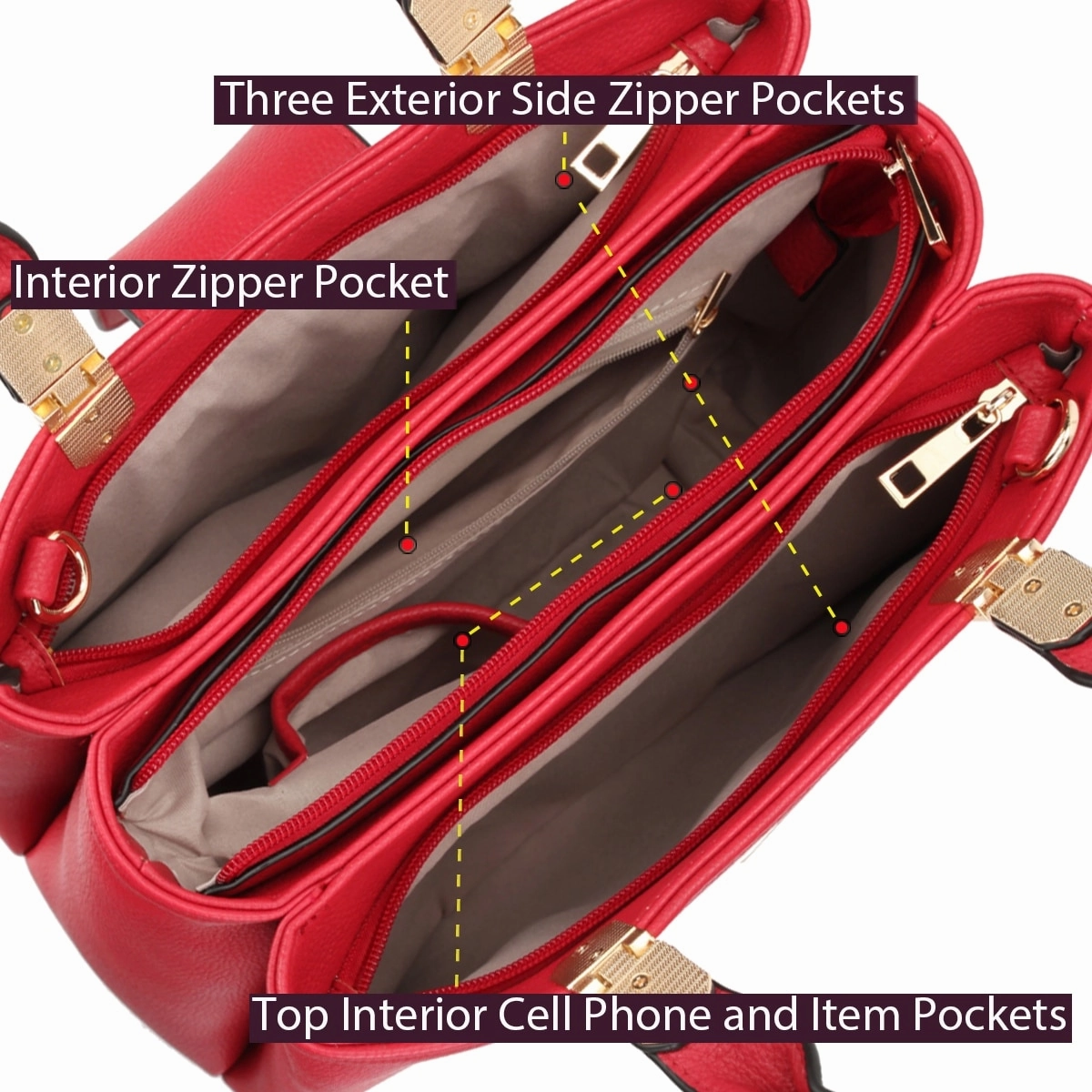 Dasein Womens Faux Leather Double Pocket Satchel Handbag Magnetic Closure 13in