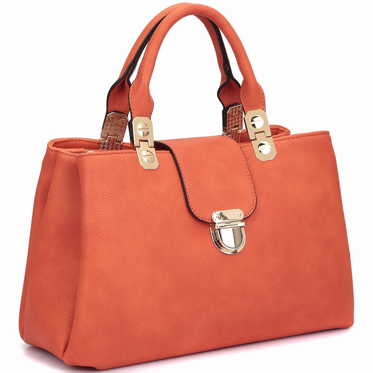 Dasein Womens Faux Leather Double Pocket Satchel Handbag Magnetic Closure 13in