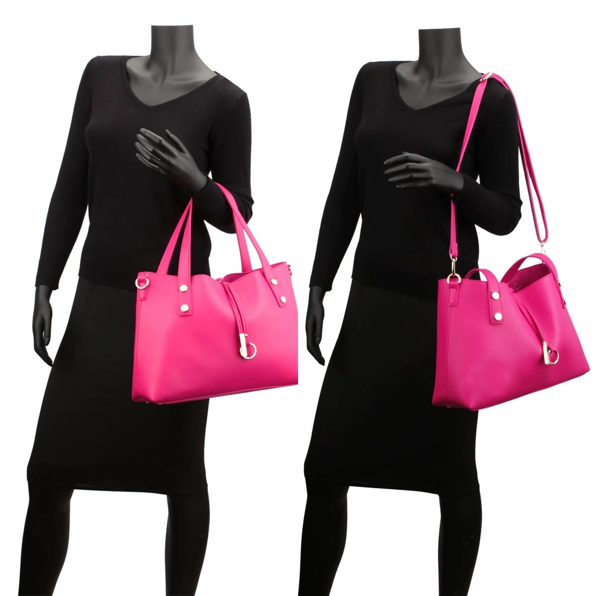 Dasein Womens Faux Leather Tote Bag With Removable Floral Bucket Bag 14.6in W