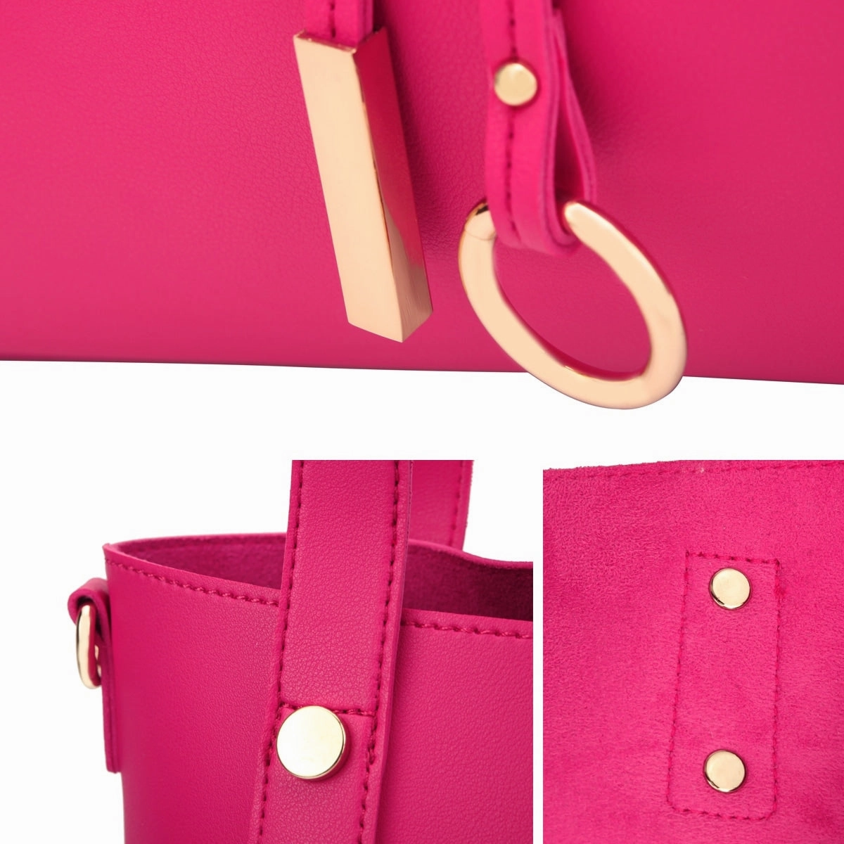 Dasein Womens Faux Leather Tote Bag With Removable Floral Bucket Bag 14.6in W
