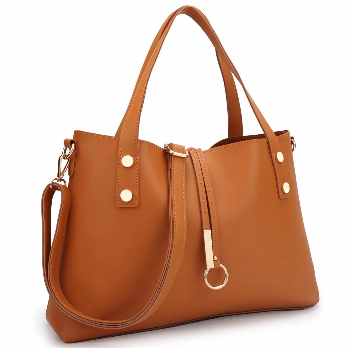 Dasein Womens Faux Leather Tote Bag With Removable Floral Bucket Bag 14.6in W