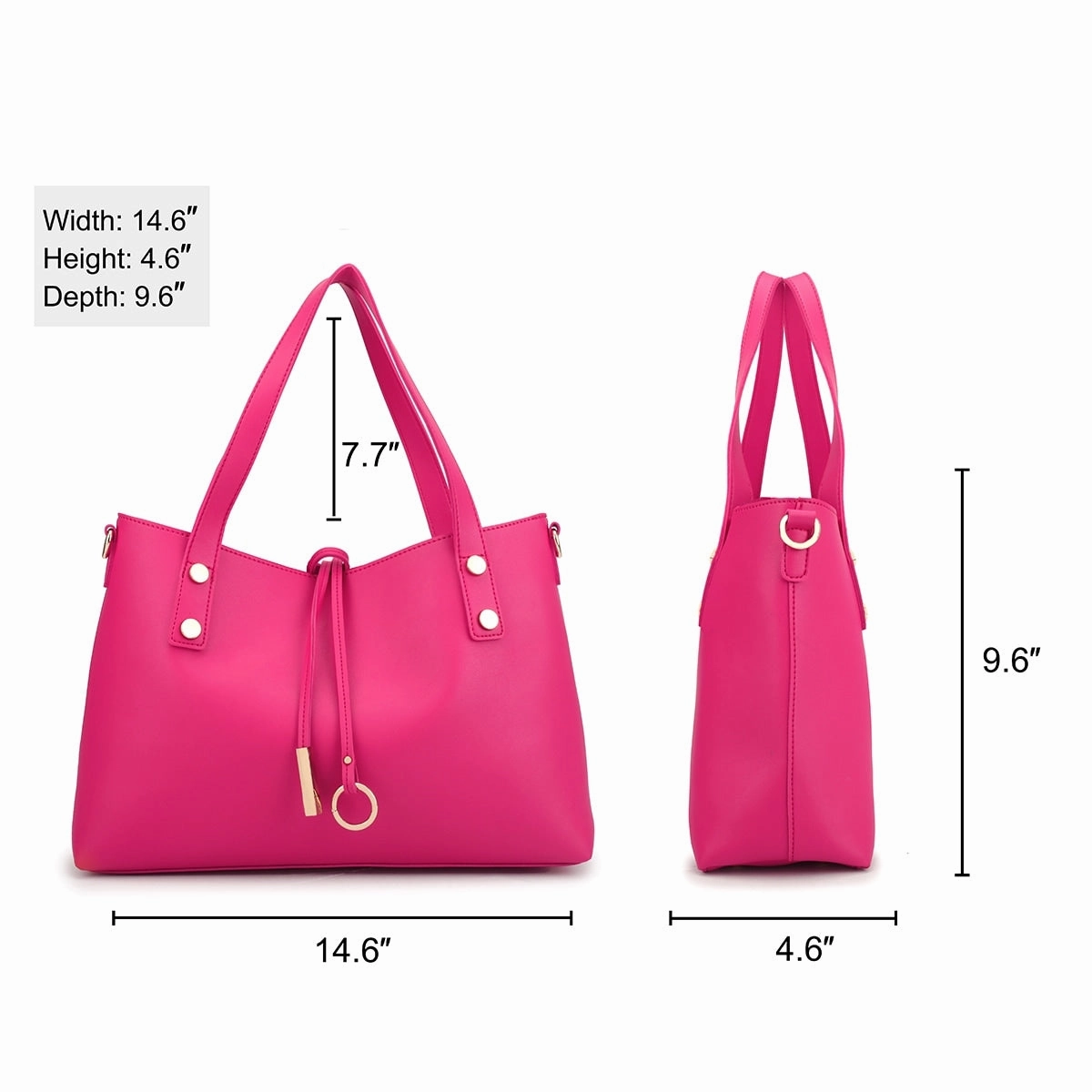 Dasein Womens Faux Leather Tote Bag With Removable Floral Bucket Bag 14.6in W