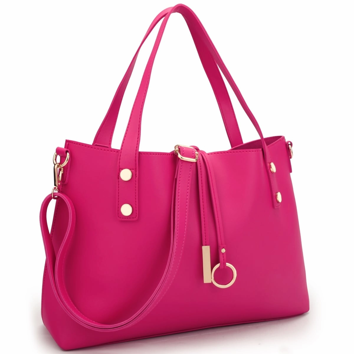 Dasein Womens Faux Leather Tote Bag With Removable Floral Bucket Bag 14.6in W