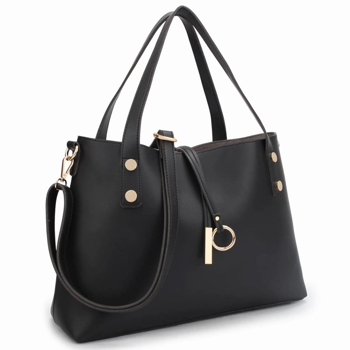 Dasein Womens Faux Leather Tote Bag With Removable Floral Bucket Bag 14.6in W