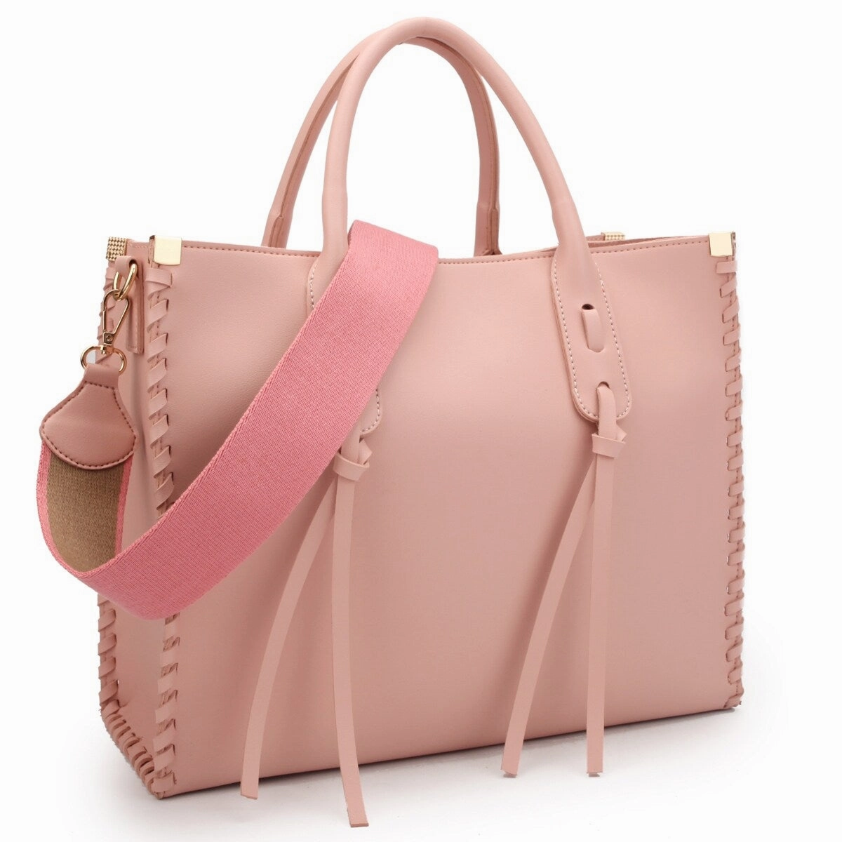 Dasein Womens Medium Faux Leather Satchel Bag With Tassels And Inner Pouch