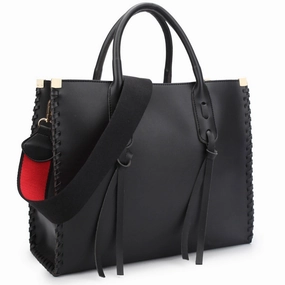 Dasein Womens Medium Faux Leather Satchel Bag With Tassels And Inner Pouch