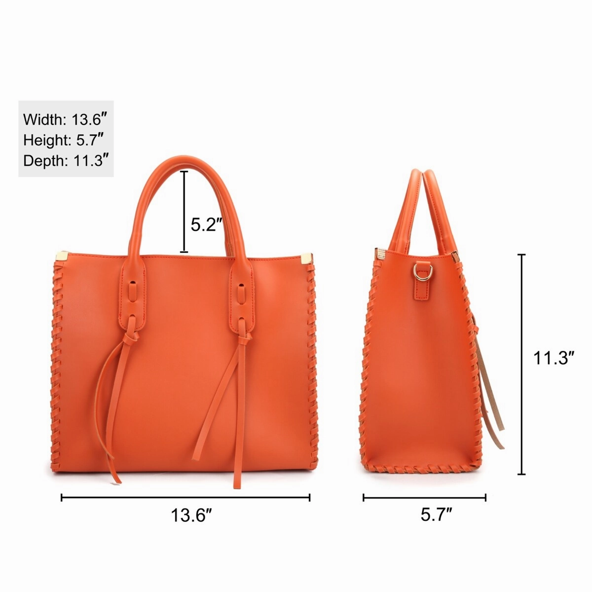 Dasein Womens Medium Faux Leather Satchel Bag With Tassels And Inner Pouch