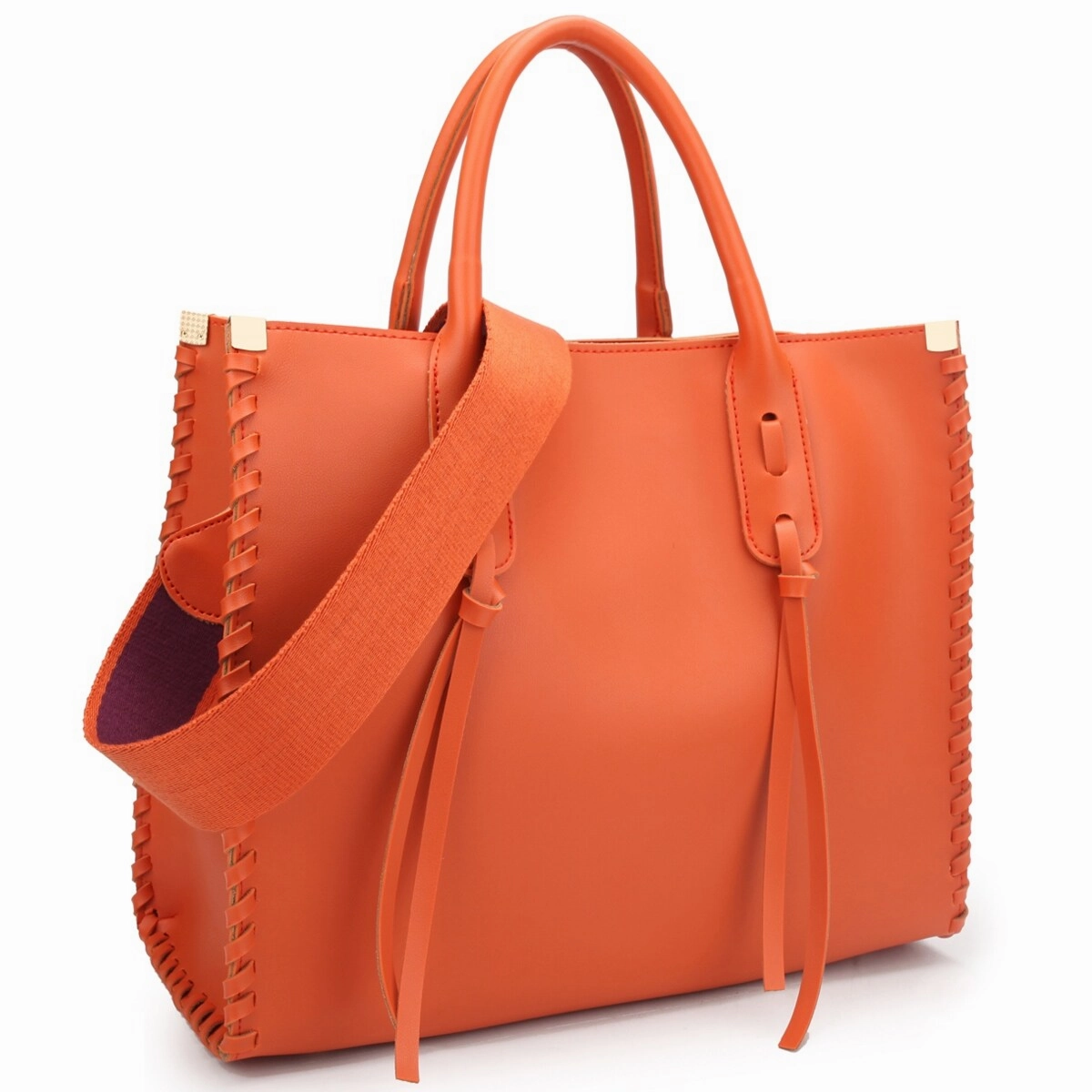 Dasein Womens Medium Faux Leather Satchel Bag With Tassels And Inner Pouch