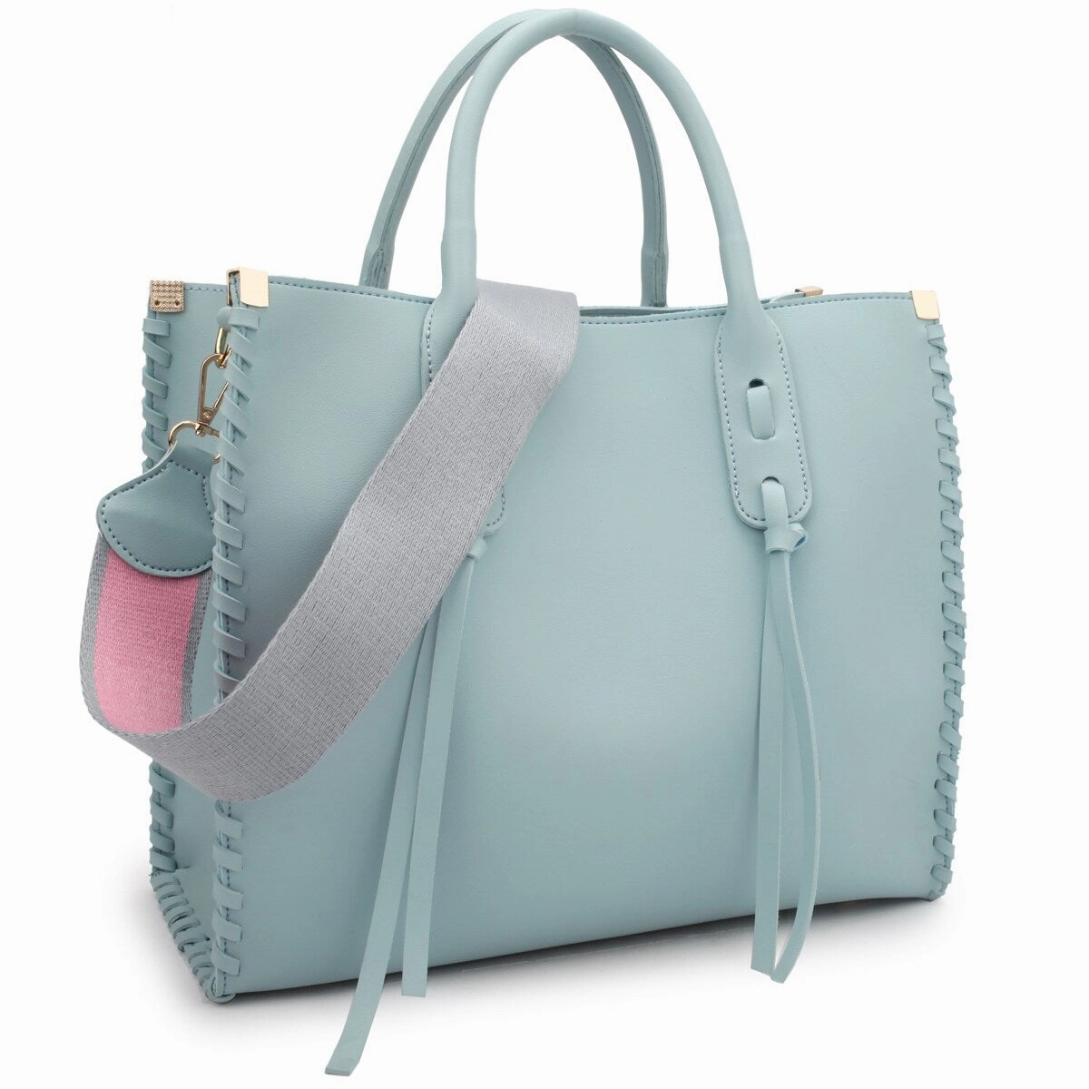 Dasein Womens Medium Faux Leather Satchel Bag With Tassels And Inner Pouch