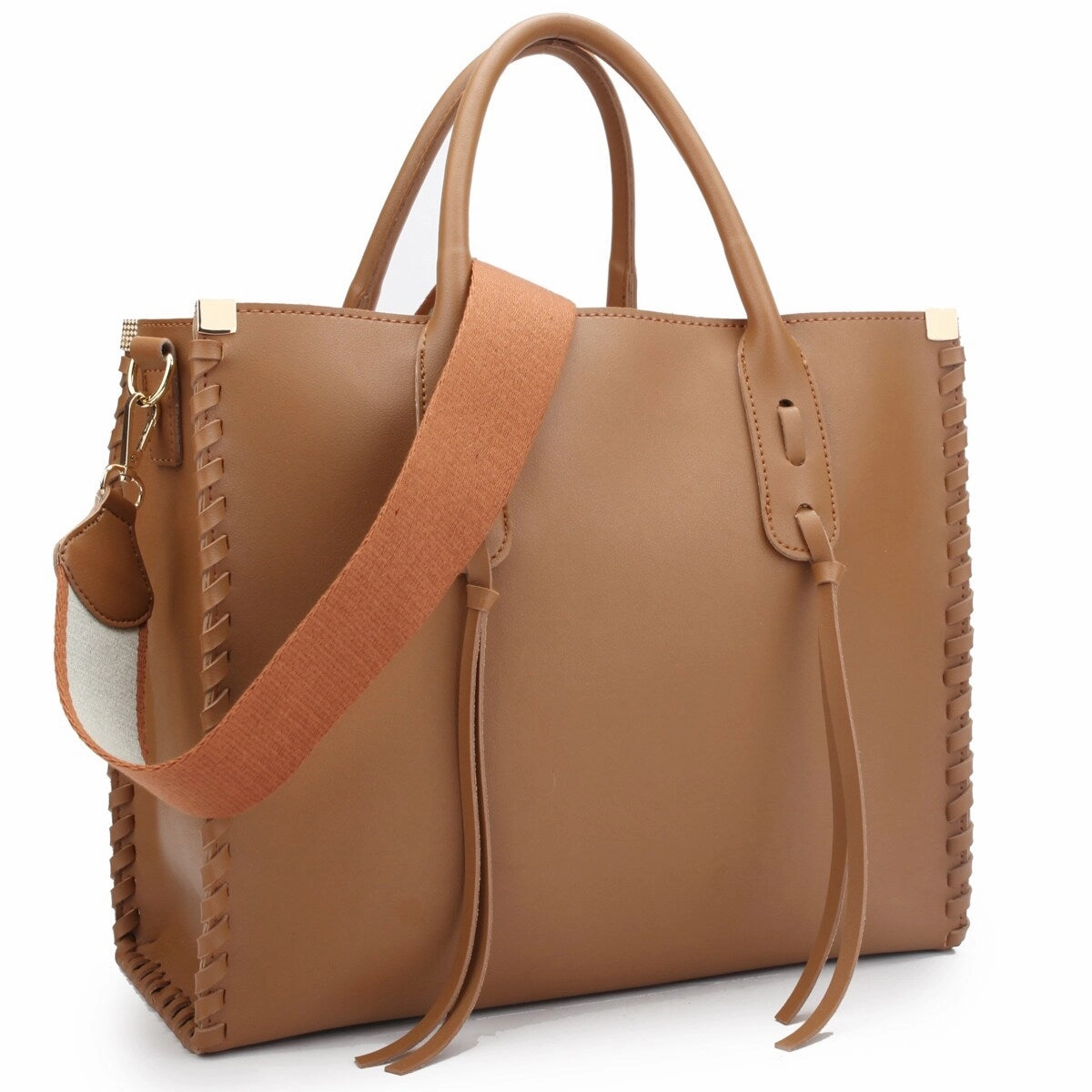 Dasein Womens Medium Faux Leather Satchel Bag With Tassels And Inner Pouch