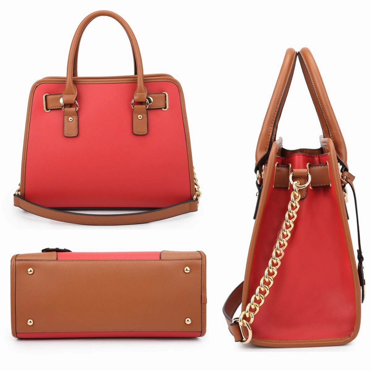 Dasein Womens Medium Leather Satchel Handbag Shoulder Bag With Wallet Brown 13.5in